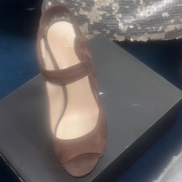 Pelle Moda Dark Brown Peep-Toe Heels - Picture 8 of 12
